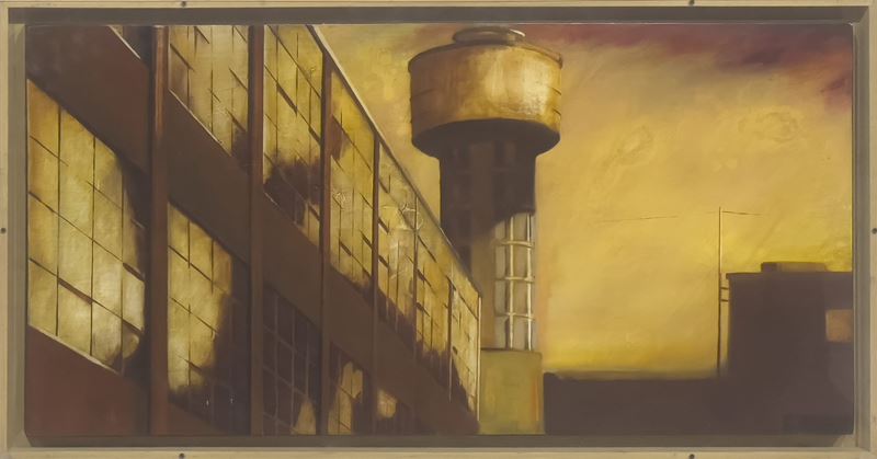 Carlo Cane : Officina con cisterna  (2004)  - tecnica mista su tela - Asta Affordable Auction - Arte Investimenti - investire con arte