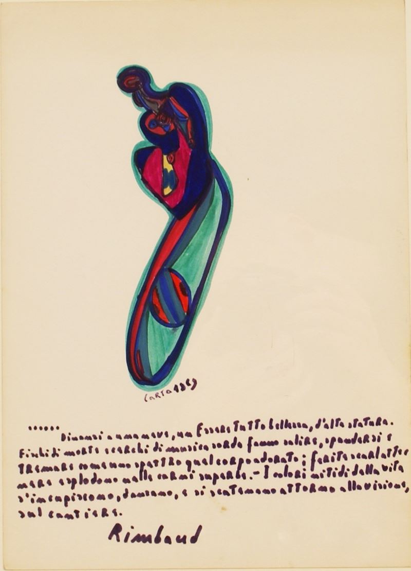 Sebastiano Carta : Citazione a Rimbaud  (1969)  - Tecnica mista su carta - Asta 7005 Auction - Modern and Contemporary Art - ArteIN - Investire con arte