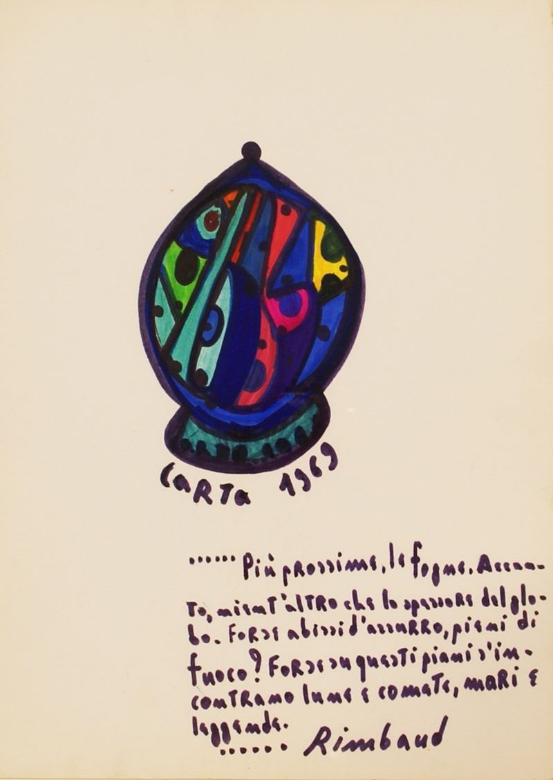 Sebastiano Carta : Citazione da Rimbaud  (1969)  - Tecnica mista su carta - Asta 7005 Auction - Modern and Contemporary Art - ArteIN - Investire con arte