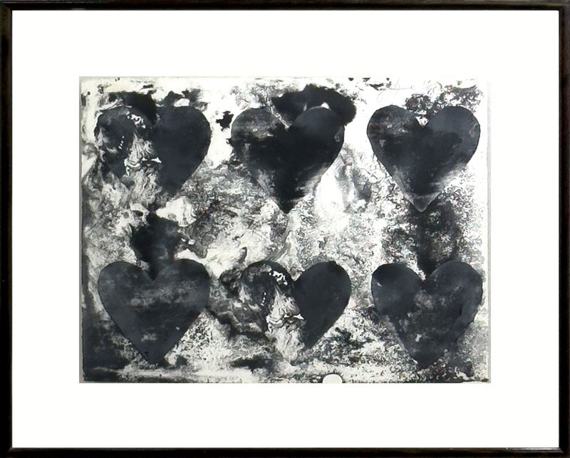 Jim Dine : One plate, da: Dutch Hearts  (1970)  - litografia a colori e collage su carta hodgkinson fatta a mano - Asta 3152 Auction - Arte Investimenti - investire con arte