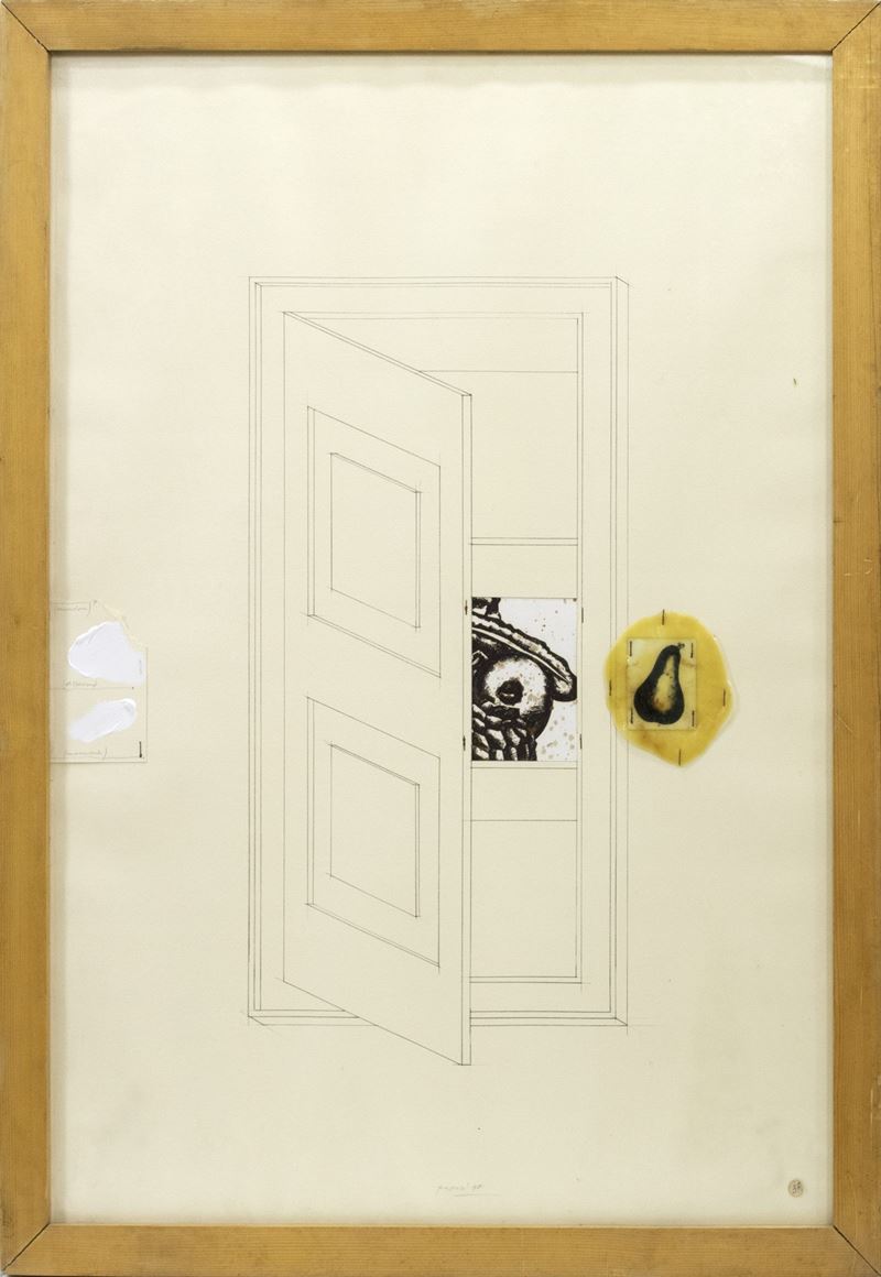 Concetto Pozzati : Dispensa emersione memoria  (1978)  - disegno e collage su carta - Asta Affordable Auction - Arte Investimenti - investire con arte