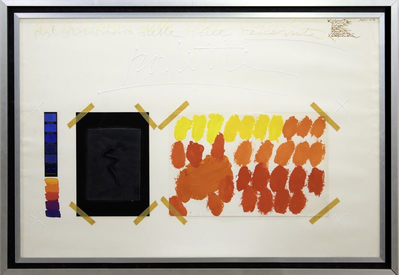 Concetto Pozzati : Palette  (1973)  - acrilico e collage su carta - Asta Affordable Auction - Arte Investimenti - investire con arte