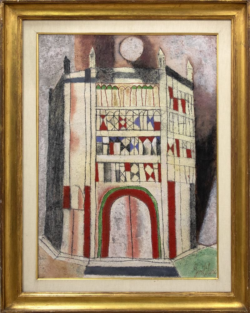 Franco Gentilini : Il battistero  (1956 )  - olio su tela sabbiata - Asta Affordable Auction - Arte Investimenti - investire con arte