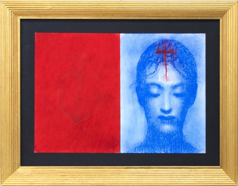 Omar Galliani : I nuovi santi  (anni '90)  - tecnica mista su carta - Asta Trasmissione Arte Moderna e Contemporanea - Arte Investimenti - investire con arte