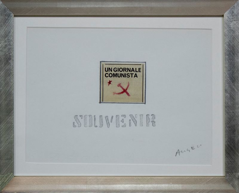 Franco Angeli : Souvenir  (Inizi Anni Settanta)  - matita e intervento su collage su carta Fabriano. - Asta Trasmissione Arte Moderna e Contemporanea - Arte Investimenti - investire con arte