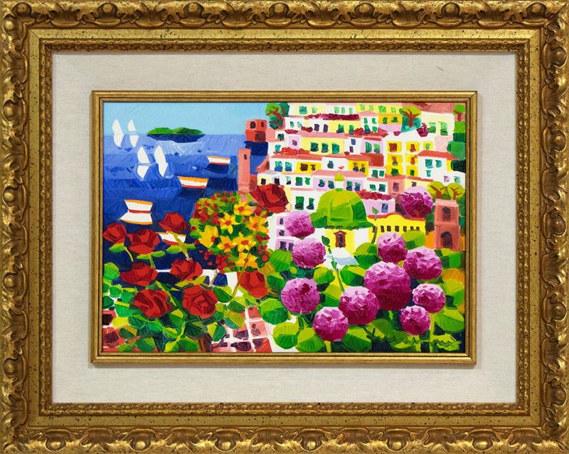 Athos Faccincani : Positano: un sogno tra i fiori  (2002)  - olio su tela - Asta Trasmissione Arte Moderna e Contemporanea - Arte Investimenti - investire con arte