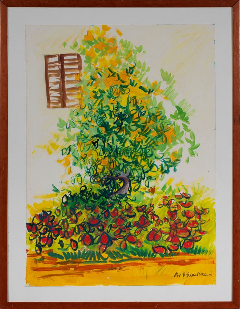 Athos Faccincani : La mimosa  (1984)  - Tempera su carta - Asta 7005 Auction - Modern and Contemporary Art - ArteIN - Investire con arte