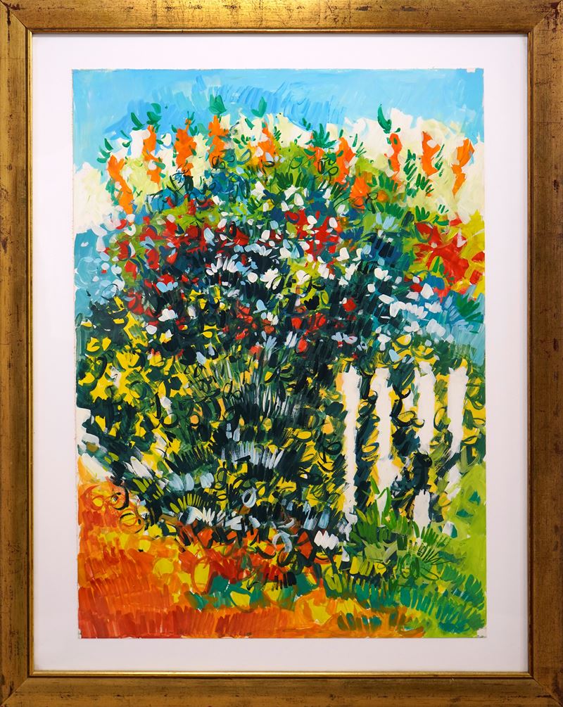 Athos Faccincani : Angolo di giardino siciliano  (1984)  - Tempera su carta - Asta 7005 Auction - Modern and Contemporary Art - ArteIN - Investire con arte