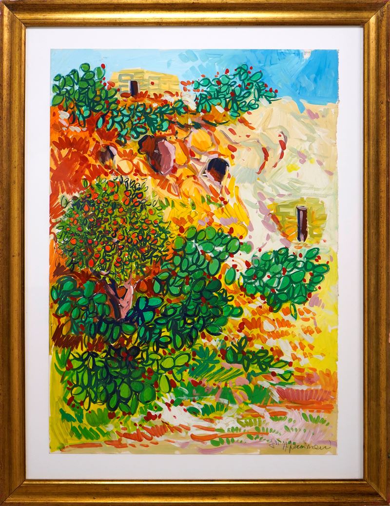 Athos Faccincani : Fichi d'India  (1984)  - Tempera su carta - Asta 7005 Auction - Modern and Contemporary Art - ArteIN - Investire con arte