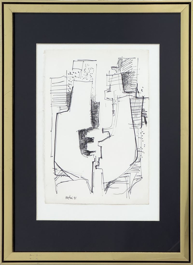 Gualtiero  Nativi : Studio  (1991)  - china su carta - Asta 3151 Auction - Arte Investimenti - investire con arte