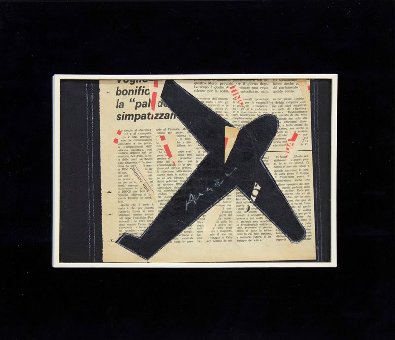 Franco Angeli : Senza titolo  (Fine anni '70)  - collage di foglio di giornale e tecnica mista su tela - Asta 3151 Auction - Arte Investimenti - investire con arte