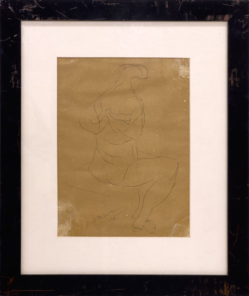 Lucio Fontana : Figura femminile  (1946)  - inchiostro nero su carta - Asta 9002 Auction - Arte Investimenti - investire con arte