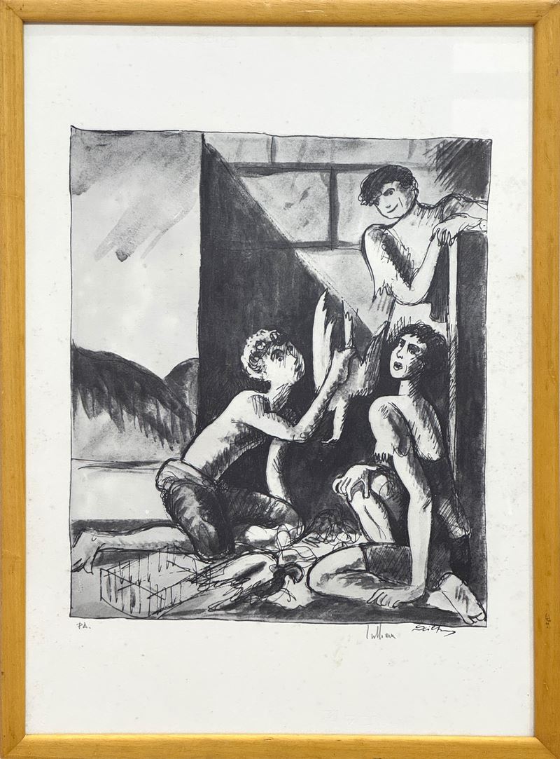Gregorio Sciltian : Tre Giovani  - Litografia su carta Fabriano - Asta 7005 Auction - Modern and Contemporary Art - ArteIN - Investire con arte