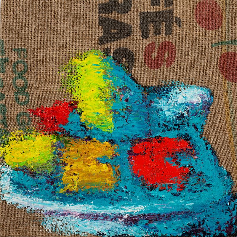 Hannu Palosuo : Vanitas vanitatum  (2022)  - Olio su sacco di caffè - Asta 7006 Auction - Modern and Contemporary Art - ArteIN - Investire con arte