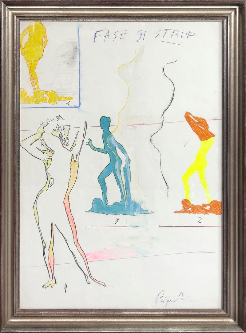 Umberto  Bignardi : Fase di strip  (Seconda metà anni '60)  - Matita, acquarello e pastello su carta - Asta 7005 Auction - Modern and Contemporary Art - ArteIN - Investire con arte
