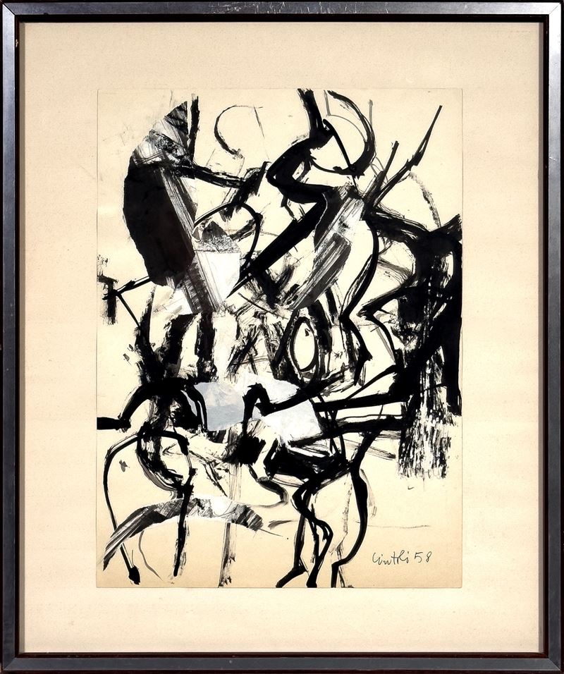 Claudio Cintoli : Senza titolo  (1958)  - Olio su carta - Asta 7005 Auction - Modern and Contemporary Art - ArteIN - Investire con arte