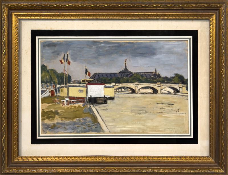 Orfeo Tamburi : Imbarcadero al Pont de la Concorde  (1951)  - Olio su tela - Asta 7006 Auction - Modern and Contemporary Art - ArteIN - Investire con arte